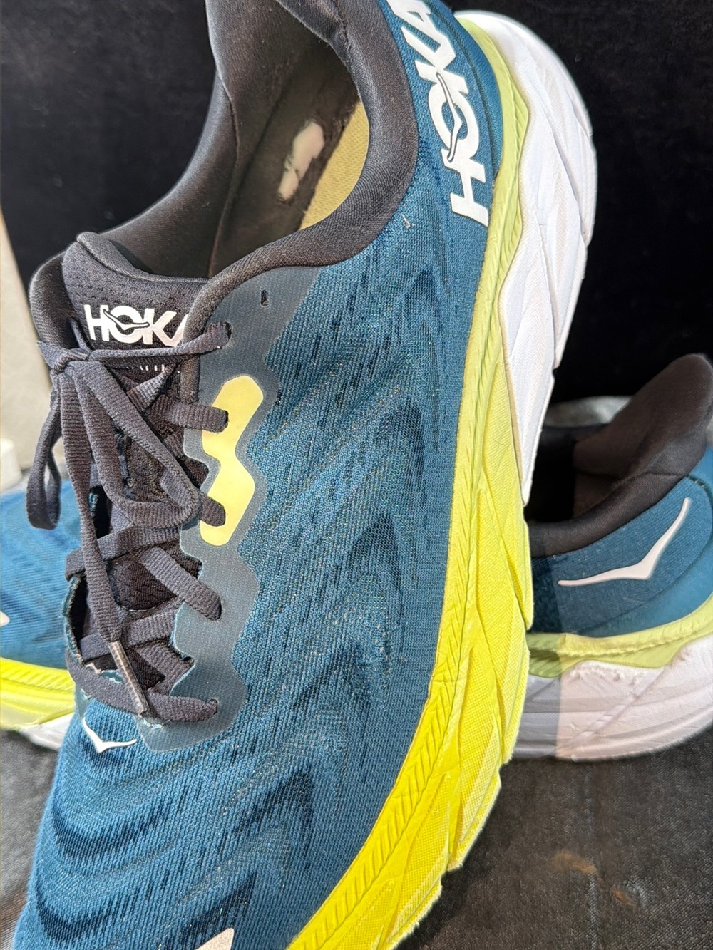 Hoka Men's Teal and Yellow Running Shoes
